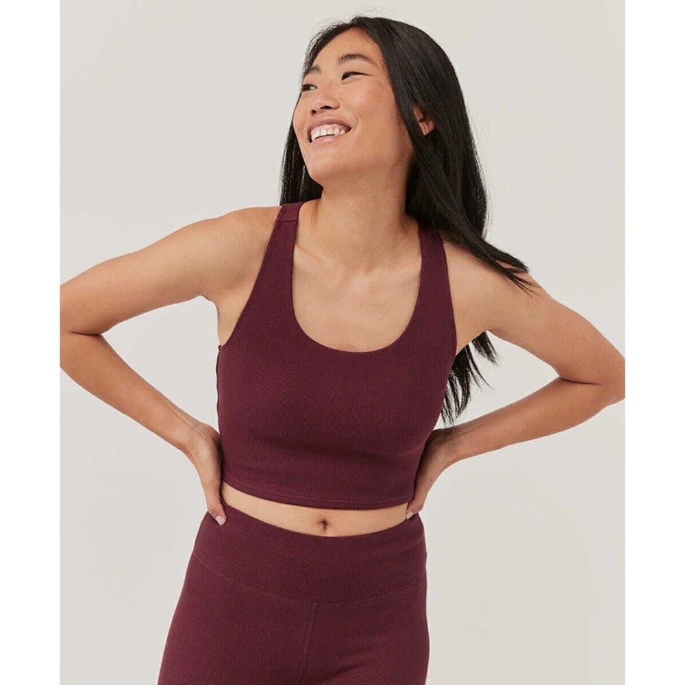 Pact Ribbed Bra Top in Red Raisin Size Small
